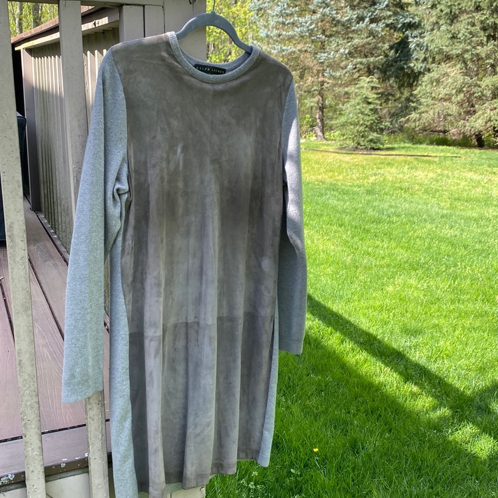 Ralph Lauren Black Label long sleeve suede/ cashmere dress